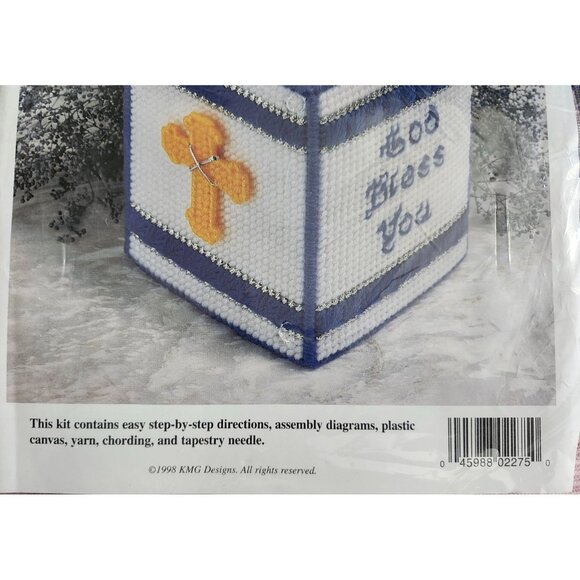 Canvas 1998 God Bless You Tissue Box Cover Needlecraft Kit - Picture 2 of 4